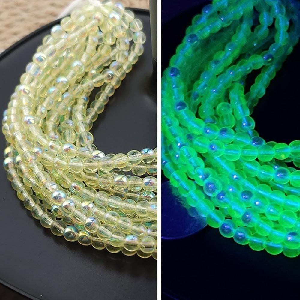 100pcs Vaseline Uranium Glass Beads 4mm Light Yellow AB Czech, UV reactive